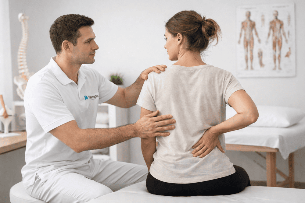 fisioterapeuta atendiendo paciente dolor espalda